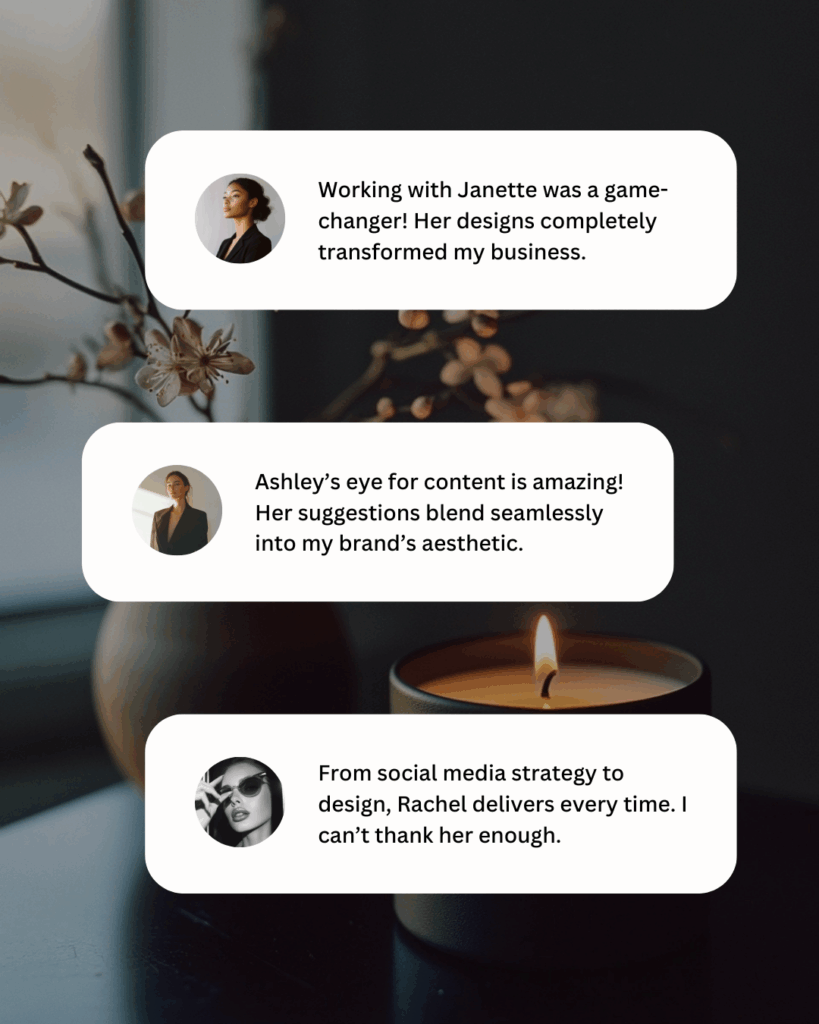 Canva testimonial post template for entrepreneurs. Minimalist design to highlight client reviews and build brand trust.